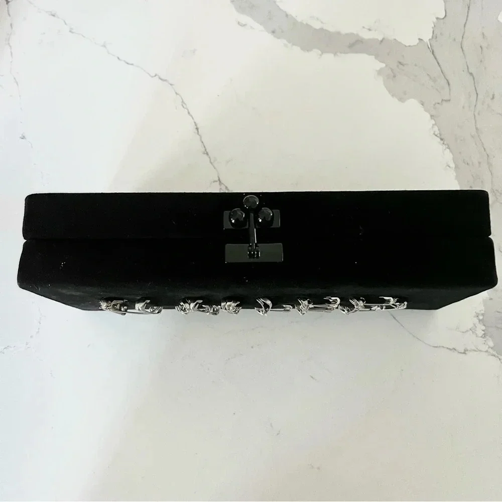 EDIE PARKER Nailed Acrylic Black Suede Clutch Bag